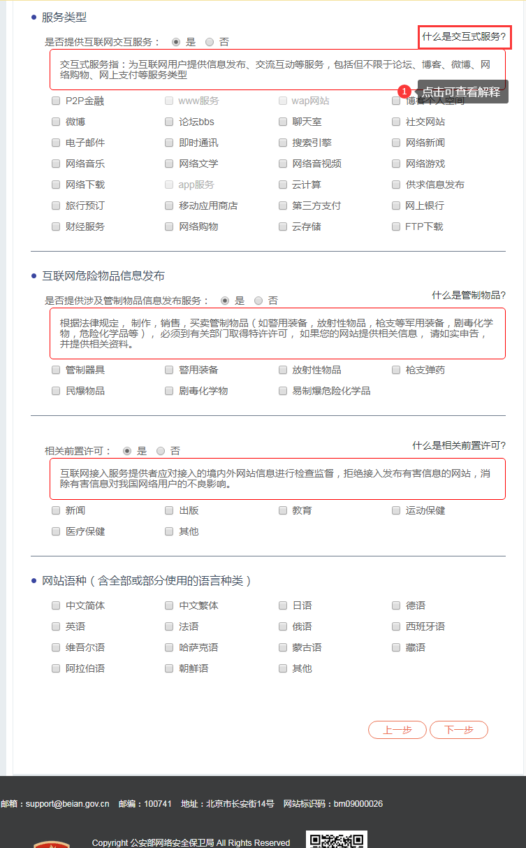  公安備案服務類型選擇